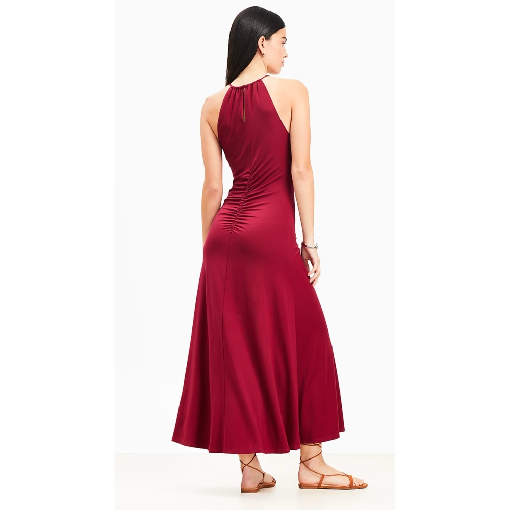 LOFT Womens Burgundy Red Halter Ruched Maxi/Midi Dress Size 8 S/778076 NWT